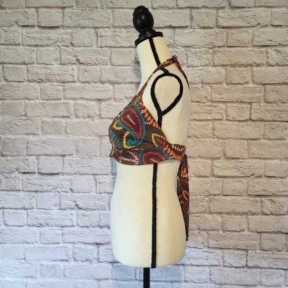 Victoria's Secret brown multicolor print halter style tie back swim top size XL - Picture 5 of 8